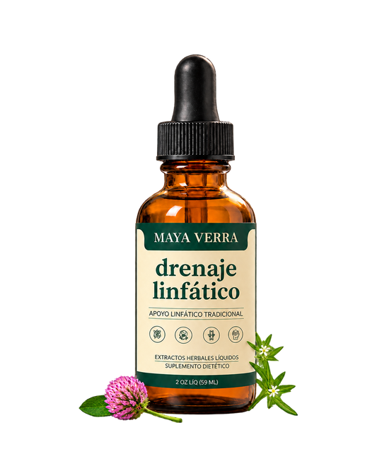 MAYA VERRA Drenaje linfático, frasco cuentagotas de 59 ml con trébol rojo y amor de hortelano